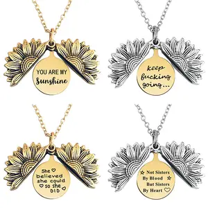Neue individuelle Gold Silber edelstahl-Schmuck-Halsband offenes Medaillon Du bist mein Sonnenlicht Sonnenblumen-Hanhänger-Halsband für Damen
