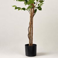 Arbre artificiel Ficus à double tronc de 120 cm, plante à feuilles en soie sur pied, tige torsadée, décoration intérieure pour salon et bureau