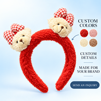 Serre-tête en tissu personnalisable style ours rouge, nœud en peluche mignon, style coréen, fait main, haute qualité, pour femme