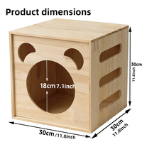 Maison pour chat en bois massif en forme d'oreilles d'ours, ventilation creuse, nid d'intérieur en bois pour animaux de compagnie