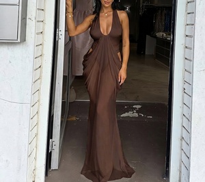 Abito da sera da donna elegante <span class=keywords><strong>con</strong></span> scollo all'americana, senza schienale, sexy, <span class=keywords><strong>con</strong></span> cut-out <span class=keywords><strong>laterale</strong></span>, drappeggio, lunghezza al pavimento, vita arricciata, per ballo di fine anno e feste - Product Image 4