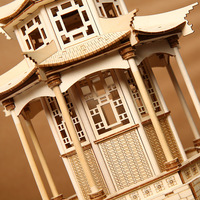 Kit de Montage DIY Pagode Chinoise en Bois Faite à la Main, 50 Pièces, Décoration pour la Maison et le Bureau, Cadeau Éducatif pour Enfants de 2 à 4 Ans et Adultes
