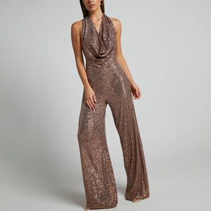 Good Quality Custom Ladies Clothing Sexy Cowl Neck Wide Leg Sequin Women's <strong>Jumpsuits</strong> Playsuits - Product Image 5