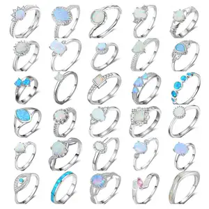 GF100 Fashion Simple Minimalist 925 Sterling Silver Fine Jewelry Ring Heart Color Gem Stacking Dainty Finger Women Opal Ring