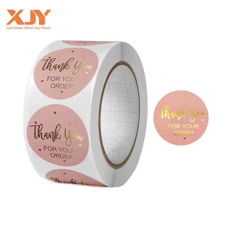 XJY Custom logo printing a3 a4 glossy self adhesive round roll shipping packaging kraft paper labels thank you stickers
