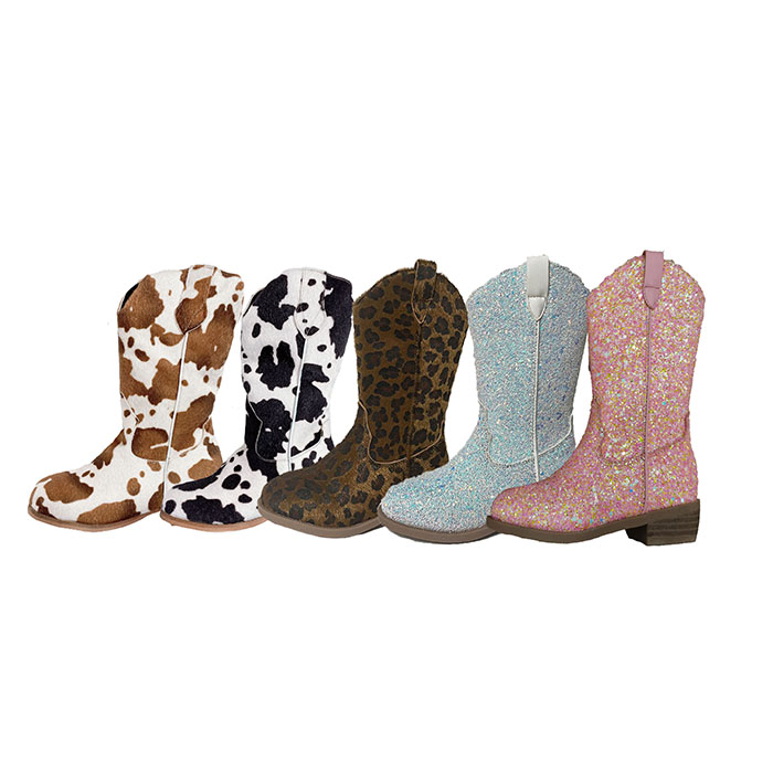 Hot Sale Children Winter Shine Hair on Leopard Cowboy and Toddler Girl Tall Boots