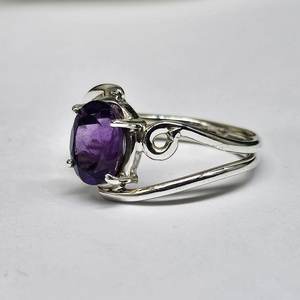 Juego de piedras preciosas de amatista para mujer, anillo de declaración de Plata de Ley 925 hecho a mano en Ajuste de bisel de diamante de corte ovalado para bodas - Product Image 6