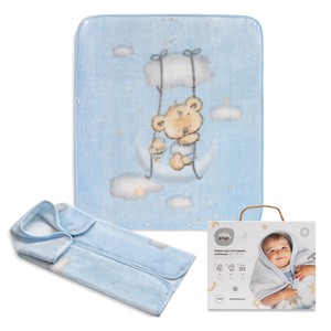 Mod blu. Sacco a pelo estivo Osito Nube-coperta per bambini taglie forti chiusura a scatto con bottone tessuto con motivo animale in mussola stampata - Product Image 1