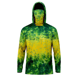 Chaqueta de Pesca con Capucha para Hombre, Estampada a Rayas, Protección UPF35 Anti-UV, Manga Larga, Ropa de Exterior, Impresión por Sublimación, 100% Poliéster - Product Image 1