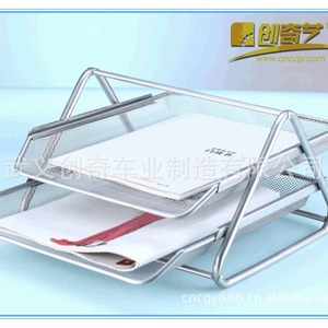 Two Tier Metal <b>File</b> Rack Wire Mesh Office Desk <b>Organizer</b> Storage Holder Black Silver 35x30x18cm - Product Image 2
