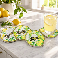 Sous-verre et support de pot personnalisés en forme de citron italien, gaufrés en 3D, estampés à chaud, avec trou de suspension et dos en bois