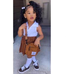 Ensemble de vêtements pour filles en bas âge été 2022, 2 pièces, ensembles de vêtements solides, col rabattu, débardeur sans manches + jupes plissées - Product Image 1