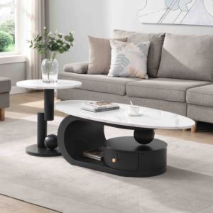 Ensemble <span class=keywords><strong>de</strong></span> 2 tables basses modernes pour salon, <span class=keywords><strong>table</strong></span> ovale et <span class=keywords><strong>table</strong></span> ronde - Product Image 2