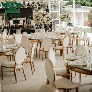 Muebles de hotel Base de acero inoxidable Parte superior de vidrio Sala de banquetes Mesa de comedor redonda - Product Image 4