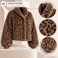 Veste courte ample en fausse fourrure à imprimé léopard pour femme, manches bouffantes surdimensionnées, col montant, manteau chaud d'hiver, style streetwear