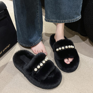 Pearl Hairy <strong>slippers</strong> for Women's Outdoor Wear in the Spring and Autumn of 2026, New Thick Soled Mesh <strong>Red</strong> Cotton <strong>slippers</strong> - Product Image 6
