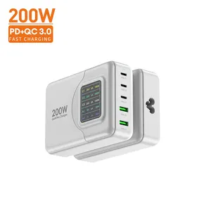 200W GaN USB C Charger Station 5-Ports Mobile Wall Charger Adapter Type C Fast Charging Laptop GaN Power Chargeur Smartphone