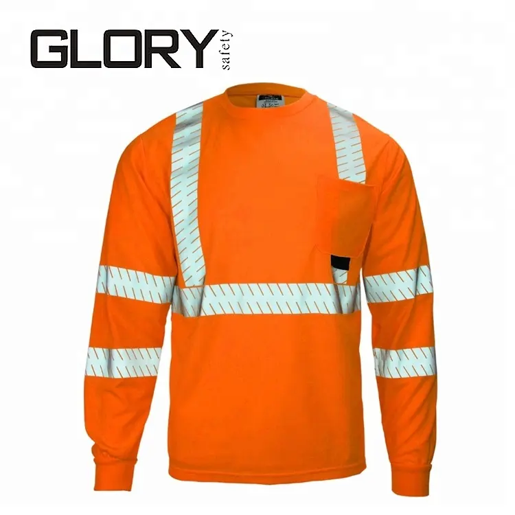 Safety T-shirt Hi-Vis Long Sleeve 100% Polyester Reflective Traffic Safety T-shirt