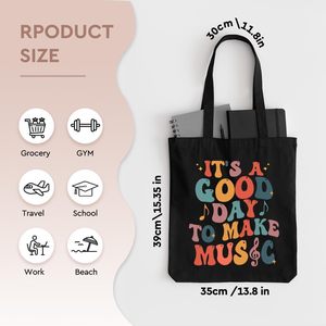 Bolsa de tela con diseño de notas musicales divertidas, ligera, de gran tamaño, regalo de cumpleaños para profesores y amigos, diseño de trabajo, es un <span class=keywords><strong>buen</strong></span> día, 35*40cm - Product Image 3