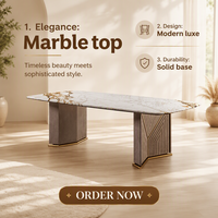 Table de salle à manger moderne de luxe nordique avec plateau en marbre, table à dîner rectangulaire de luxe avec pieds en bois recouverts de cuir pour hôtel