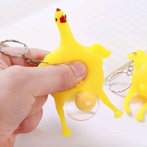 Hot Sale Funny Yellow Chicken Prank Toy Creative Rubber Decompression Keychain Alloy Metal Cartoon Style Birthday Christmas - Product Image 3