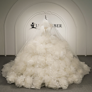 Gt26076 Luxury Modern 3D Floral Organza <b>Wedding</b> Dress Long Sleeve Sweetheart Neckline Ball Gown Lace-Up Back Chapel Train - Product Image 1