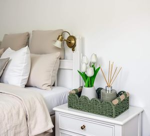 <span class=keywords><strong>Panier</strong></span> de rangement en papier toilette vert à bord festonné pour étagère de toilette avec manche en bois - Product Image 3