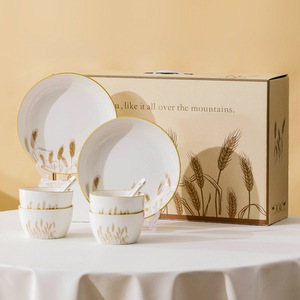 Hot-Selling Nordic Style Disposable Ceramic Tableware Set Plant Pattern <b>Dinnerware</b> for Home Parties and Kitchen Use for Gifts - Product Image 3