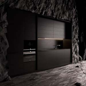 Gabinetes de Cocina de Acero de Diseño Italiano, Encimera de Acero Inoxidable, Cocina Integrada Impermeable y Resistente al Fuego, Panel de Madera para Villa - Product Image 1