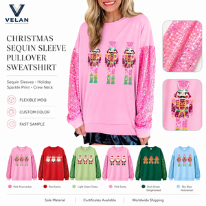 <span class=keywords><strong>Felpa</strong></span> <span class=keywords><strong>da</strong></span> <span class=keywords><strong>Donna</strong></span> VELAN con Logo Personalizzato, Manica Lunga con Paillettes e Decorazioni Natalizie, in Tessuto di Poliestere - Product Image 1