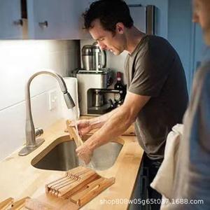 ชั้นวางมีดไม้ ชั้นเก็บของไม้เนื้อแข็ง ช่องใส่มีดหลายช่อง ขนาด 41 ซม. สำหรับจัดเก็บในครัว - Product Image 5