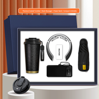 Ensemble cadeau 4 en 1 multifonctionnel pour clients d'affaires haut de gamme : gobelet en titane, batterie externe, masseur pour le cou, parapluie