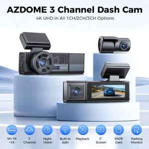 AZDOME M500-3CH Dash <span class=keywords><strong>Cam</strong></span> a 3 Canali con Tripla Lente Wi-Fi 4K+1K+1K, Scheda 64G Integrata, Visione Notturna e Tracciamento GPS - Product Image 2