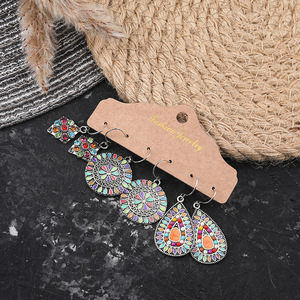 Fashion Jewelry Bohemia <b>Drop</b> Earrings Alloy Bezel Setting Women's Party Dangle Earrings Set 3 Pairs - Product Image 2