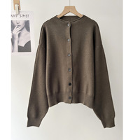 En stock – Photos réelles – Cardigan en maille douce à col ras du cou pour femme, pull minimaliste et élégant pour le quotidien, automne et hiver 16a-2323