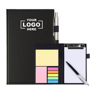 Custom Office Sticky Notes Memo Pad PU Leather Cover Notebook with Pen Promotion Gift Business Folder Sticky Note with Clip - Product Image 1