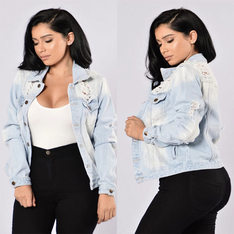 Синяя рваная джинсовая куртка, пальто, женская осенне-зимняя рваная джинсовая куртка оверсайз, женские новые джинсовые куртки, женский стиль бойфренда 5XL