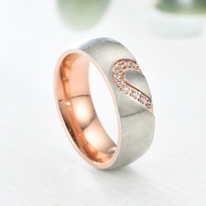 Personalized Titanium Steel Waterproof No Fade <b>Couple</b> <b>Ring</b> with Zircon Heart-Shaped Wholesale Stainless Steel Jewelry for Gift - Product Image 2