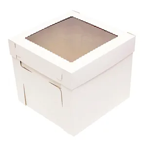 Venta al por mayor en Amazon, caja de pastel personalizada de papel blanco liso de 8 pulgadas y 10 pulgadas con ventana