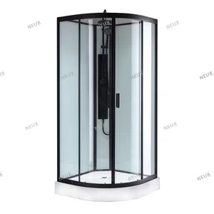 易于安装的钢化玻璃转角浴室淋浴房滑动门扇形淋浴房，带托盘
