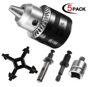 3 / 8 pulgadas taladro chuck adaptador kit de herramienta con 4-forma chuck clave 1 / 4 de pulgada hexagonal drive 1/2-de pulgada cuadrado convertidor