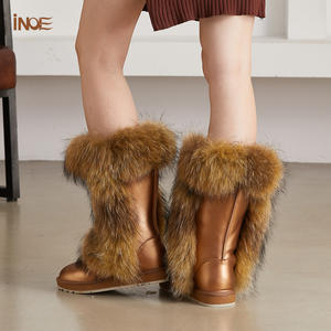 Botas de nieve de invierno OEM a la moda <span class=keywords><strong>para</strong></span> mujer, piel de vaca auténtica con forro de felpa sintética de mapache, planos impermeables antideslizantes - Product Image 6
