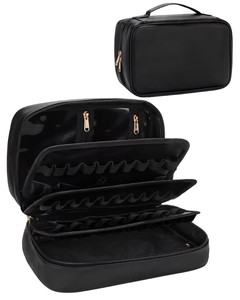Sac de rangement de maquillage portable en <span class=keywords><strong>cuir</strong></span> noir durable OBOX pour filles, tendance, élégant, résistant à l'eau, fermeture à glissière - Product Image 1