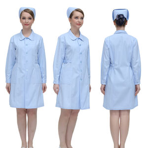 LOGO Tela de algodón personalizada Manga larga Hospital Azul claro Batas de laboratorio de enfermería para mujer Batas de laboratorio y trajes de hospital para médicos - Product Image 1