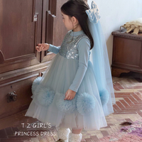 Robe de princesse en dentelle pour filles, robe longue fluide en soie filetée pour enfants avec manches longues, tenue de fête d'anniversaire, tenue de cérémonie