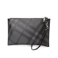Pochette décontractée grande capacité pour homme, style enveloppe à carreaux vintage avec fermeture éclair, mallette tendance pour homme