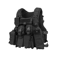 Gilet tactique noir imperméable en gros avec sac à dos, porte-plaques en nylon 500D, gilet de sécurité