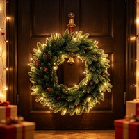 Guirlande de Noël artificielle ronde non éclairée, réaliste, en branches de peuplier vertes, pour porte d'entrée, mur, fenêtre, décoration de fête à domicile