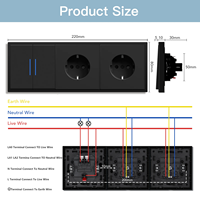 Prise murale électrique ABUK en plastique mat noir avec double port USB, bouton mécanique et interrupteur lumineux néon