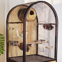 Cage à oiseaux de luxe en verre trempé avec cadre en acier au carbone et plancher en bois de caoutchouc, cage d'élevage mobile pour pigeons et perroquets, grande maison/villa